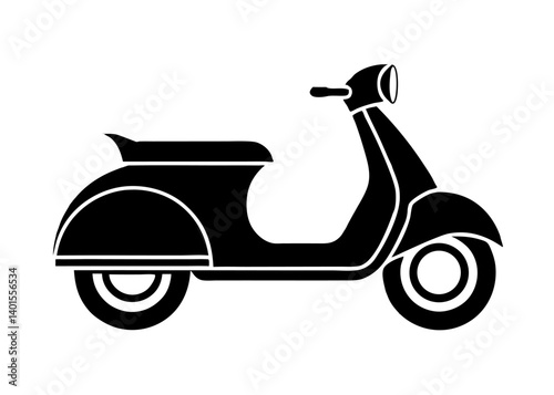Vintage Scooter Silhouette: A sleek black silhouette of a classic vintage scooter, a timeless symbol of style and effortless mobility, embodies the spirit of adventure and retro charm.