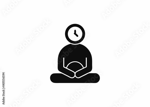 Time Meditation: A symbolic representation of a person meditating with a clock face replacing their head, emphasizing the concept of mindfulness, time management, and the present moment.