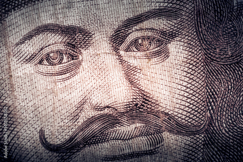 Detailed close-up of a Prince sovereign Francis II Rakoczi on Hungarian forint .