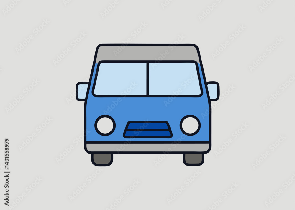 Blue Van Icon: A simple yet stylish icon of a blue van, a versatile mode of transport, presented in a clean, minimalistic style. Ideal for design and graphic usage.