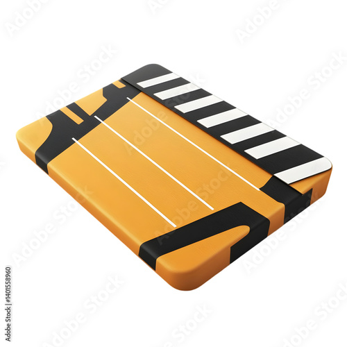 3D clapperboard icon isolated on transparent background featuring film production essentials photo
