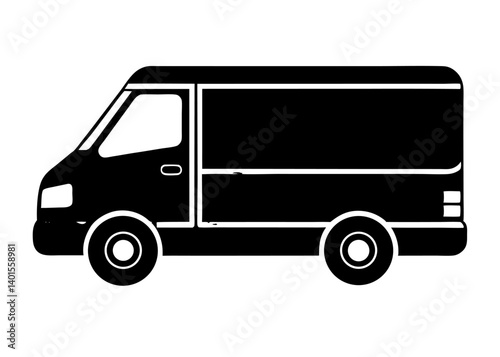 Van Silhouette: A sleek, contemporary van in monochrome, perfect for showcasing transportation and delivery concepts. Featuring clean lines and modern design. 