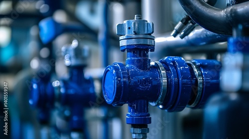 Wallpaper Mural Blue industrial pipes and valves in a factory or plant setting. Torontodigital.ca