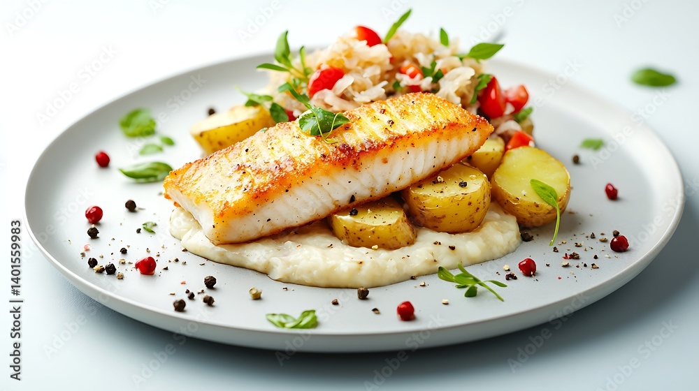 Pan-Seared Fish with Creamy Sauce and Roasted Potatoes Pan-Seared Fish with Creamy Sauce and Roasted Potatoes