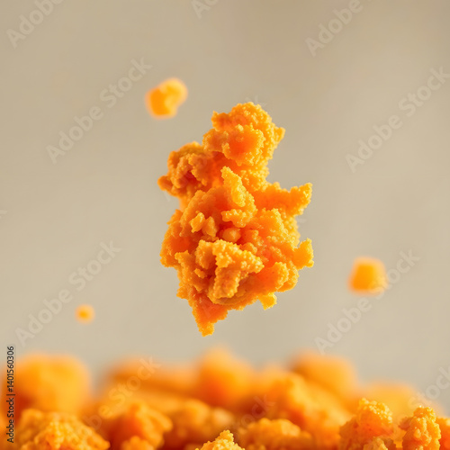 Crispy Fried Chicken Crumbs Floating in Air