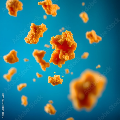 Crispy Fried Chicken Crumbs Floating in Air