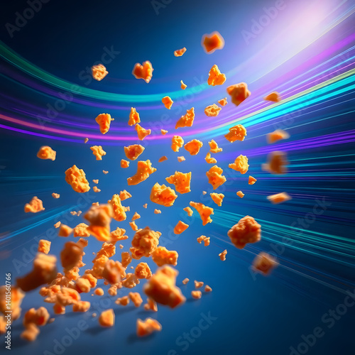 Crispy Fried Chicken Crumbs Floating in Air