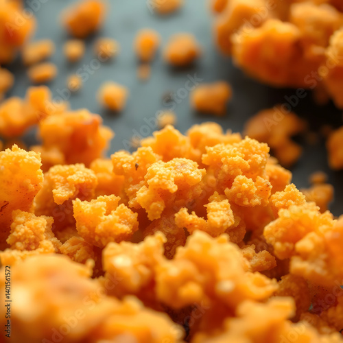 Crispy Fried Chicken Crumbs Floating in Air