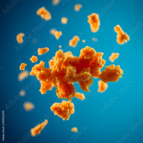 Crispy Fried Chicken Crumbs Floating in Air