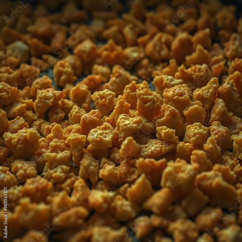 Crispy Fried Chicken Crumbs Floating in Air