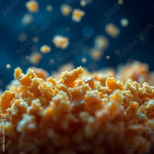 Crispy Fried Chicken Crumbs Floating in Air
