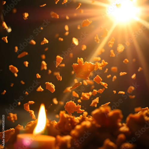 Crispy Fried Chicken Crumbs Floating in Air