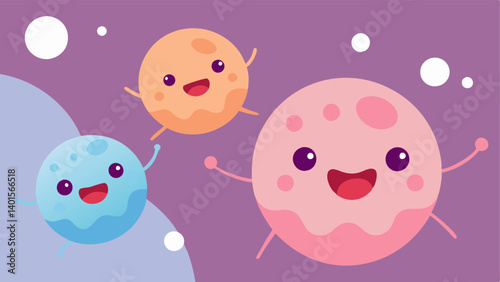 Interactive Absorption A playful representation of skin with cartoonlike skin cells eagerly inviting nanoparticles illustrated with smiling faces showing a friendly interaction