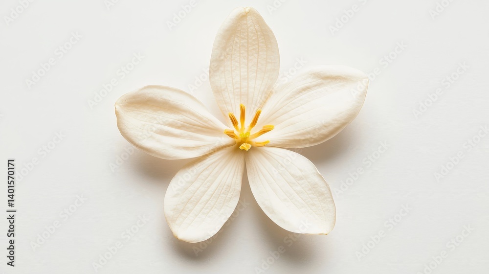 Elegant White Flower With Soft Petals and a Yellow Center Placed on a Light Background Showcasing Delicate Beauty and Simplicity Elegant White Flower With Soft Petals and a Yellow Center Placed on a Light Background Showcasing Delicate Beauty and Simplicity