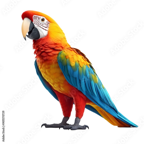 3D parrot icon isolated on transparent background featuring a colorful and exotic design perfect for wildlife photo