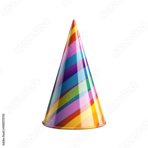 3D party hat icon isolated on transparent background featuring a colorful and playful design perfect for celebration photo