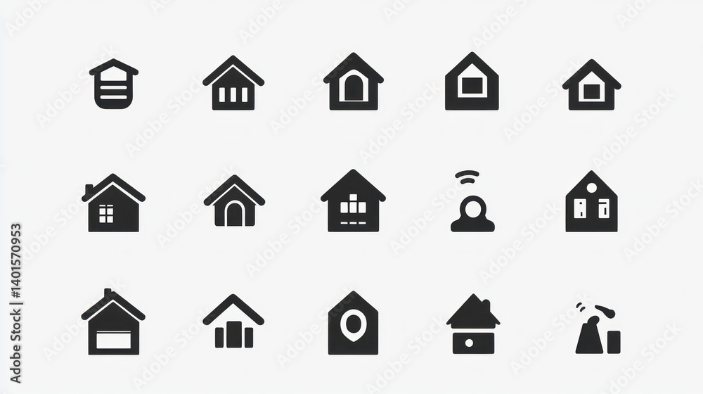 Fototapeta premium Various simple black house symbols representing different home designs