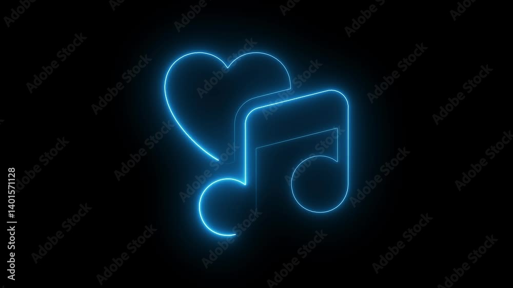 Glowing neon line love icon with music note icon. Music love. Melody, classical, sound design. Heart. Audio music player icon animation. note music animated with valentines day love heartbeat