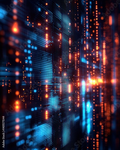 Wallpaper Mural Abstract digital display with bright blue & orange lights & patterns Torontodigital.ca