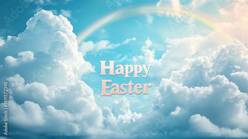Happy Easter text  on heavens background