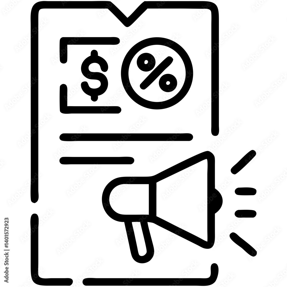 Promotional Flyer with Discount Information and Speaker Icon Promotional Flyer with Discount Information and Speaker Icon