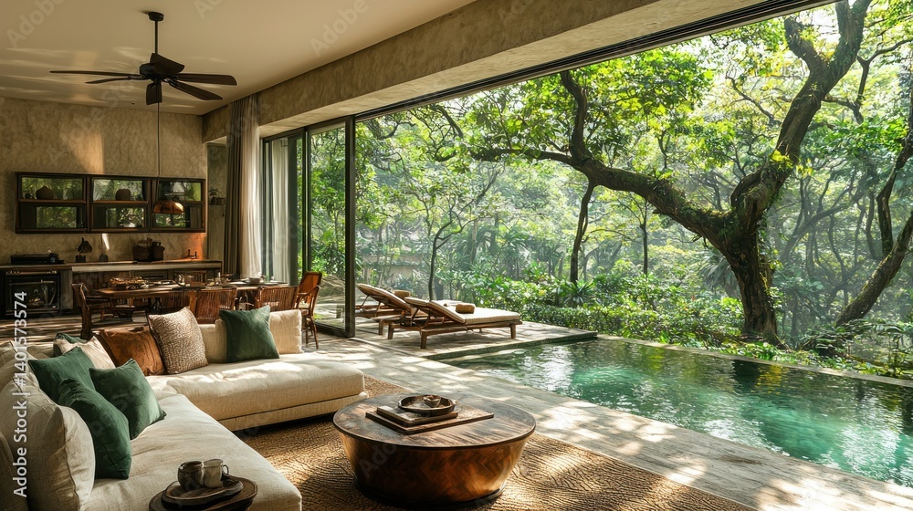 Fototapeta premium Luxury Villa with Infinity Pool and Forest View