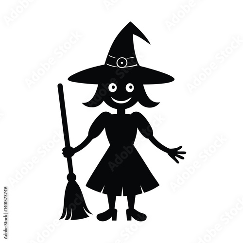 halloween witch with broom