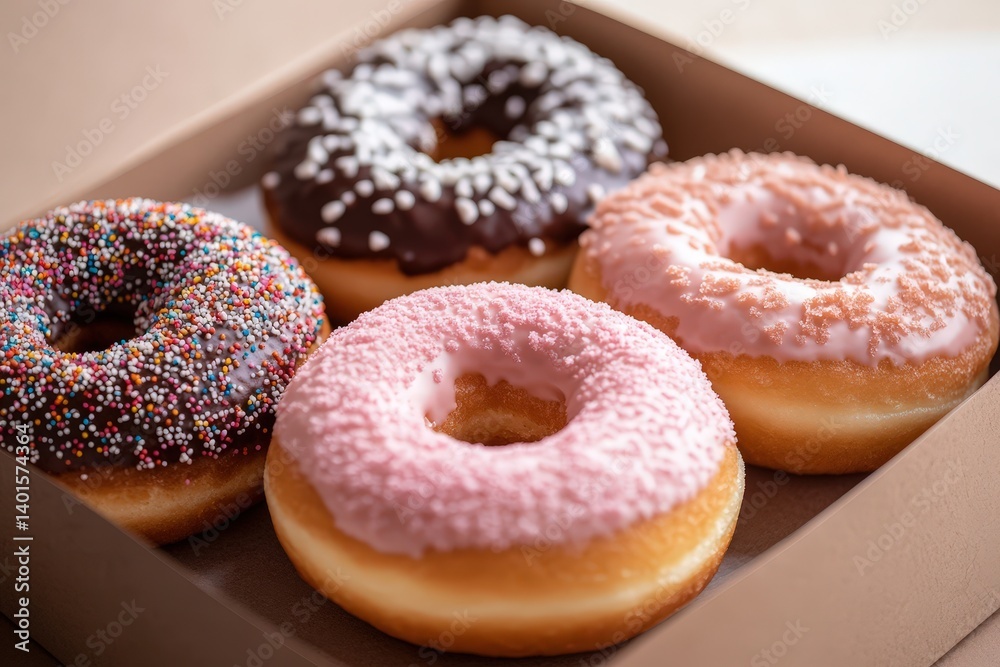 Assortment of Sweet Doughnuts Displayed Beautifully Inside a Box Assortment of Sweet Doughnuts Displayed Beautifully Inside a Box