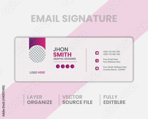 Modern Pink Email Signature Template, Fully Editable Vector Design .