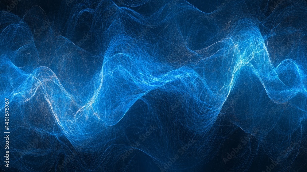 Dynamic Blue Waves of Light Create an Abstract Representation of Energy in a Dark Background Setting at Night Dynamic Blue Waves of Light Create an Abstract Representation of Energy in a Dark Background Setting at Night