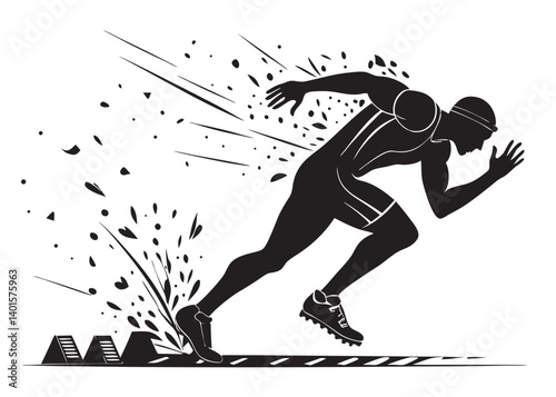 Silhouette of a sprinter starting a race with dynamic speed lines and motion effect showing acceleration