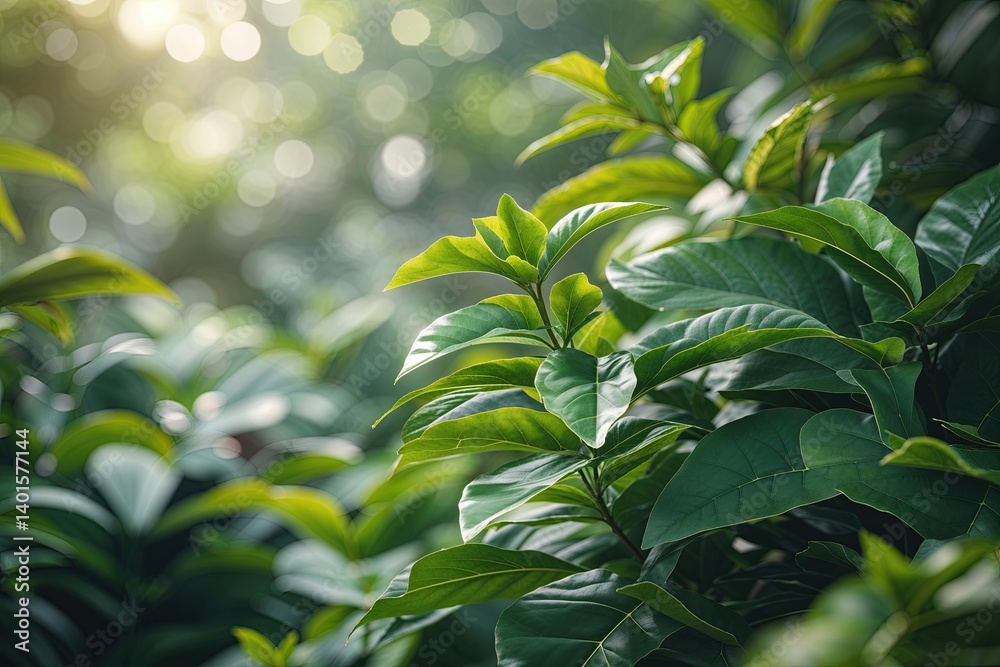 Serene Green Leaves in Soft Lighting and Blurred Background