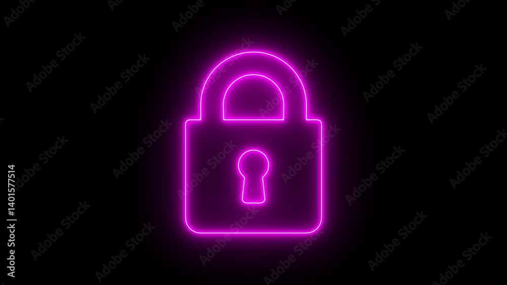 Glowing neon line lock and password icon with padlock security animation symbolizing cyber security and digital privacy on black background animated. Glowing neon line lock and password icon with padlock security animation symbolizing cyber security and digital privacy on black background animated.