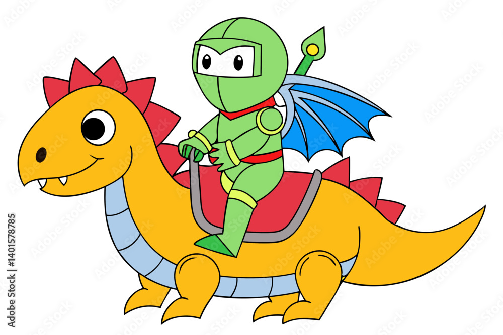 Fototapeta premium Knight Riding a Dragon in a Fantasy Setting