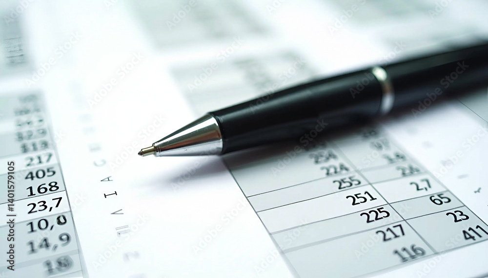 Accountant checking financial numbers with pen on spreadsheet Accountant checking financial numbers with pen on spreadsheet