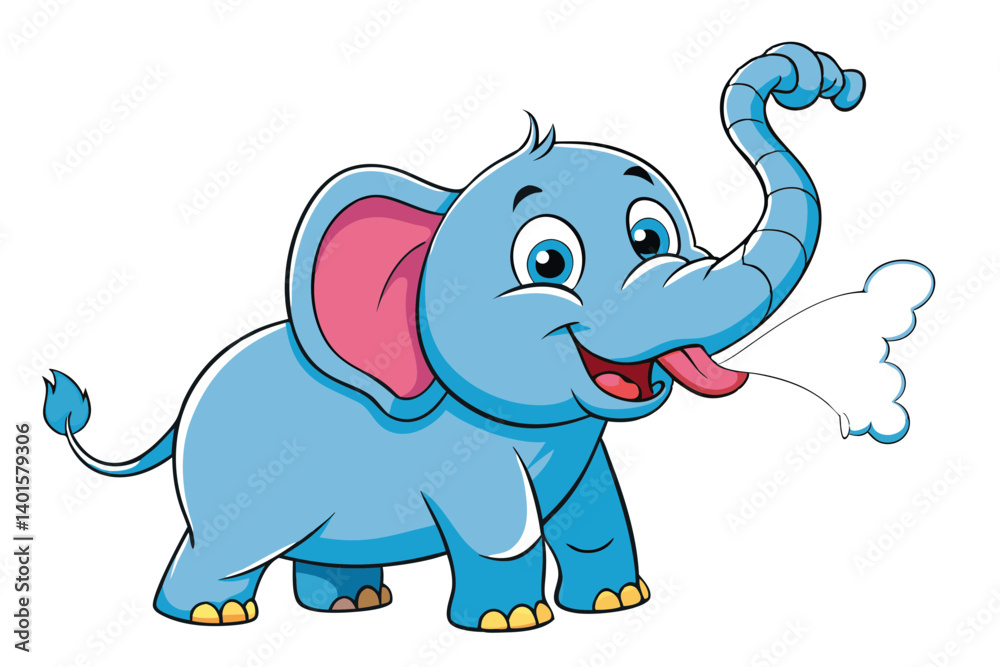 Fototapeta premium Cute Elephant with Water Stream in Trunk