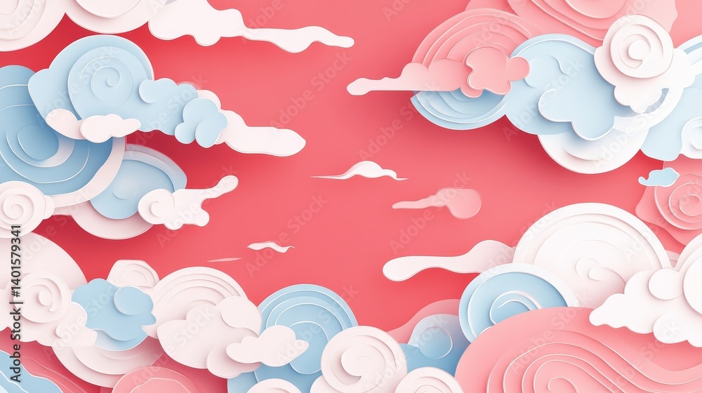 Colorful Paper Cut Clouds Create a Whimsical Sky Backdrop With Swirls and Shapes in a Vibrant Design Colorful Paper Cut Clouds Create a Whimsical Sky Backdrop With Swirls and Shapes in a Vibrant Design