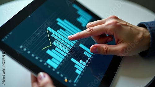 Businessman analyzing financial growth chart on digital tablet
