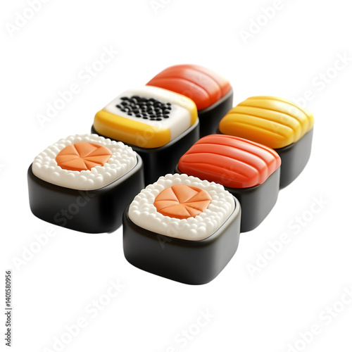 3D sushi icon isolated on transparent background showcasing a realistic Japanese food design perfect for culinary photo