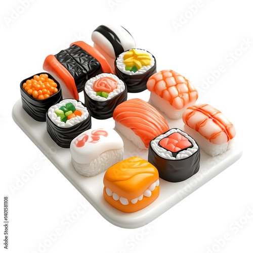 3D sushi icon isolated on transparent background showcasing a realistic Japanese food design perfect for culinary photo
