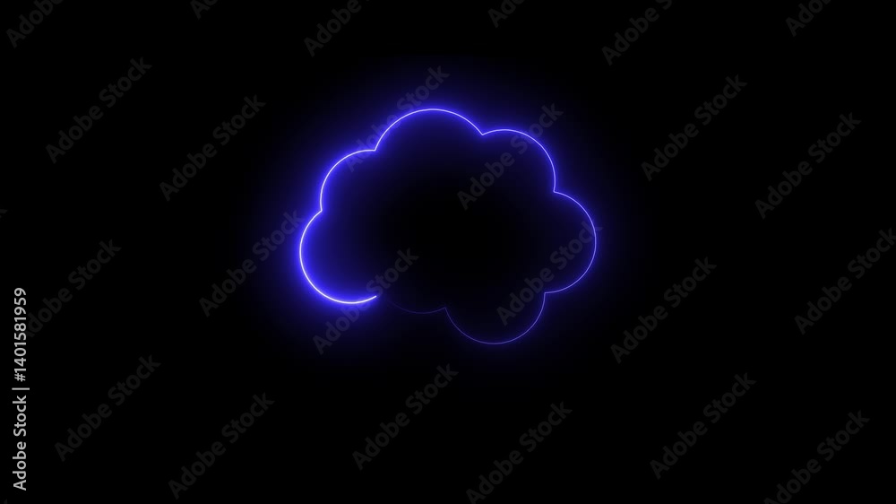 Cloud computing glowing neon line Downloading icon animation on black background. cloud storage network conception from a plurality of hosts and communications Weather Cloud icon animation 