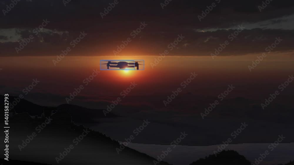 AI Drone Silhouette Detection Sunset Flight Mountain Analysis
