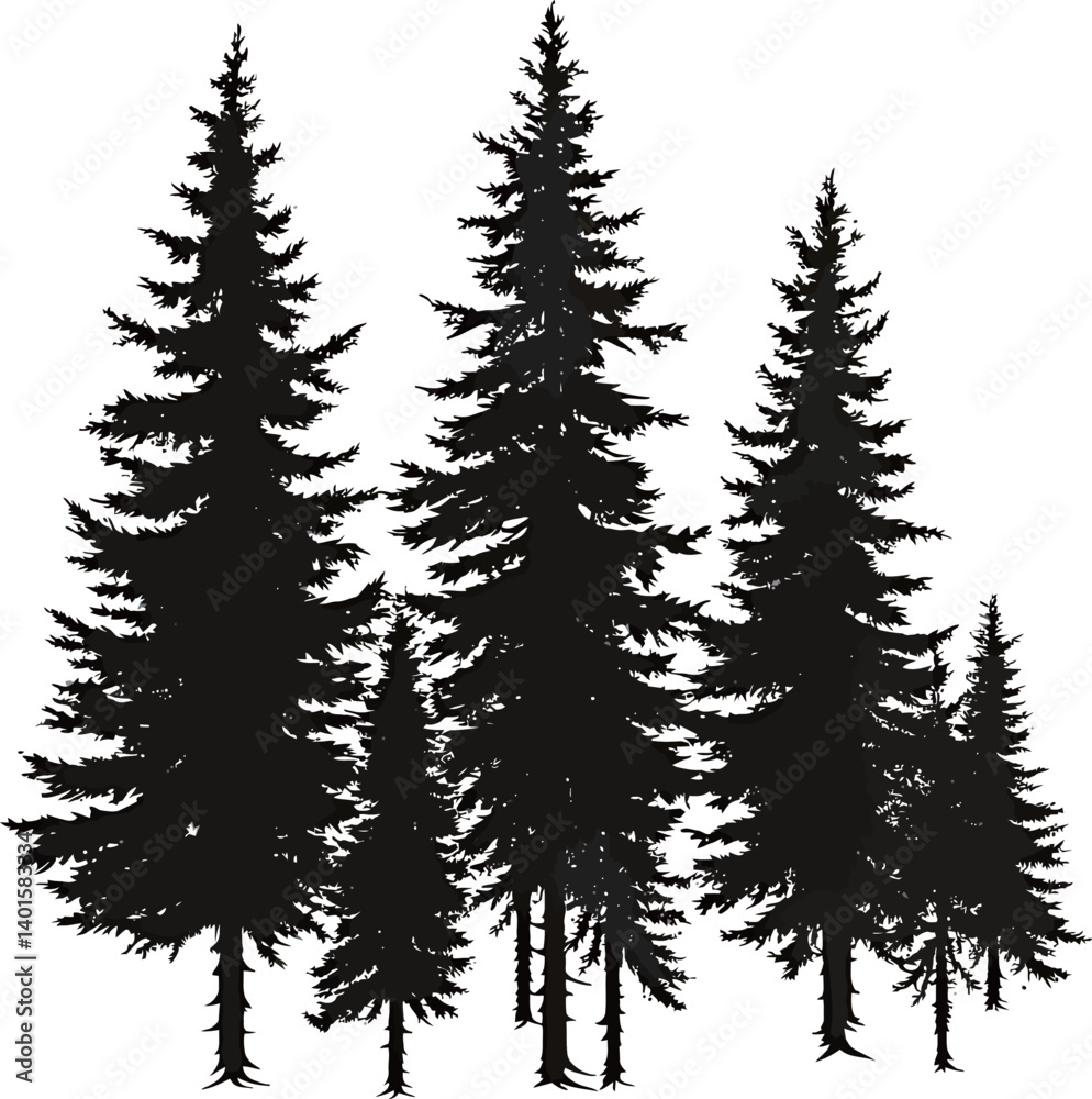 Silhouette of evergreen trees against a dark background