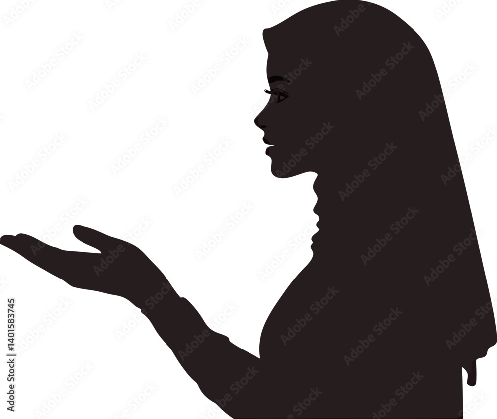 Silhouette of a young woman gesturing with her hand. Silhouette of a young woman gesturing with her hand.
