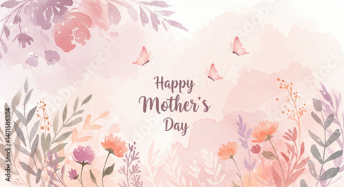 Abstract floral background with flowers and Butterflies - Greeting card  happy mother's Day


