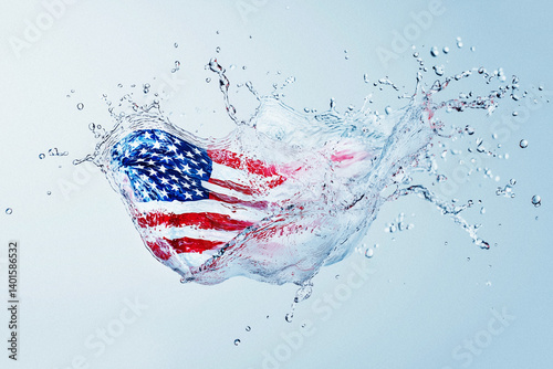 American flag submerged in dynamic water splash