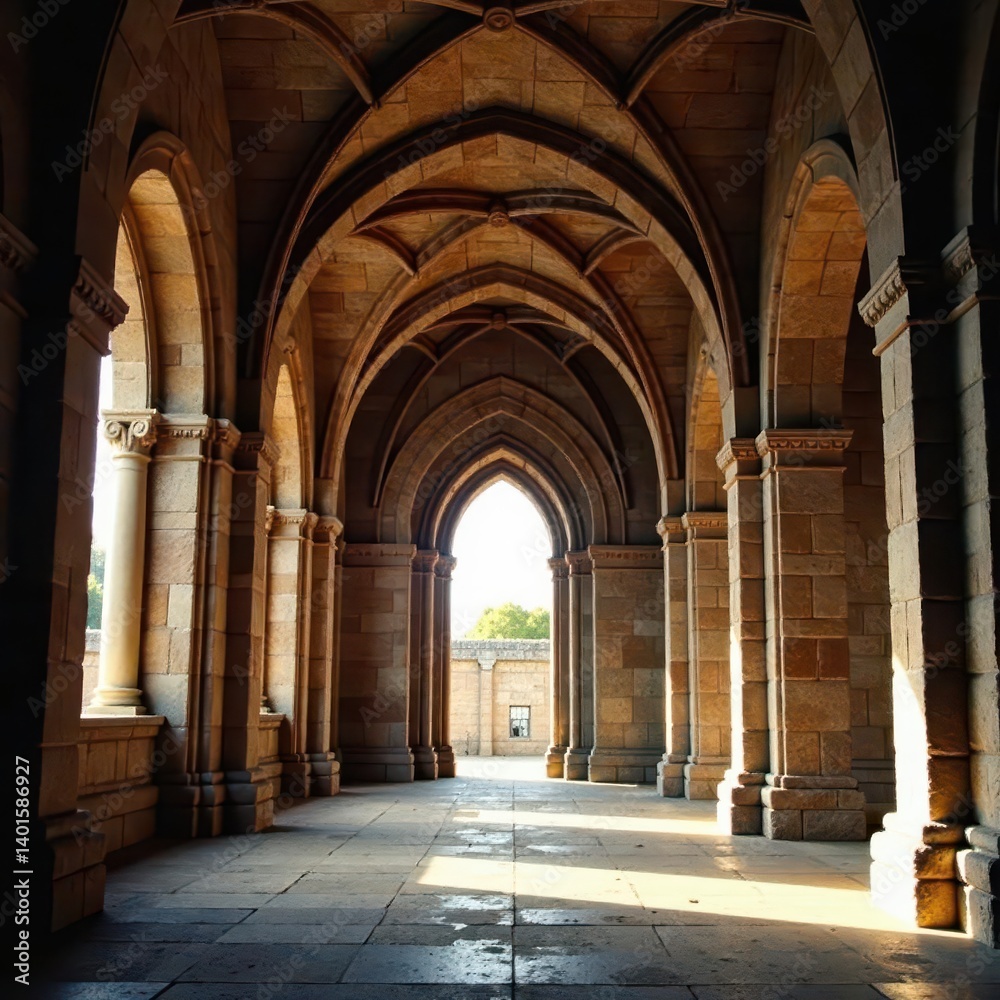 Fototapeta premium Ancient stone cathedral interior, intricate architecture, window, history, sacred