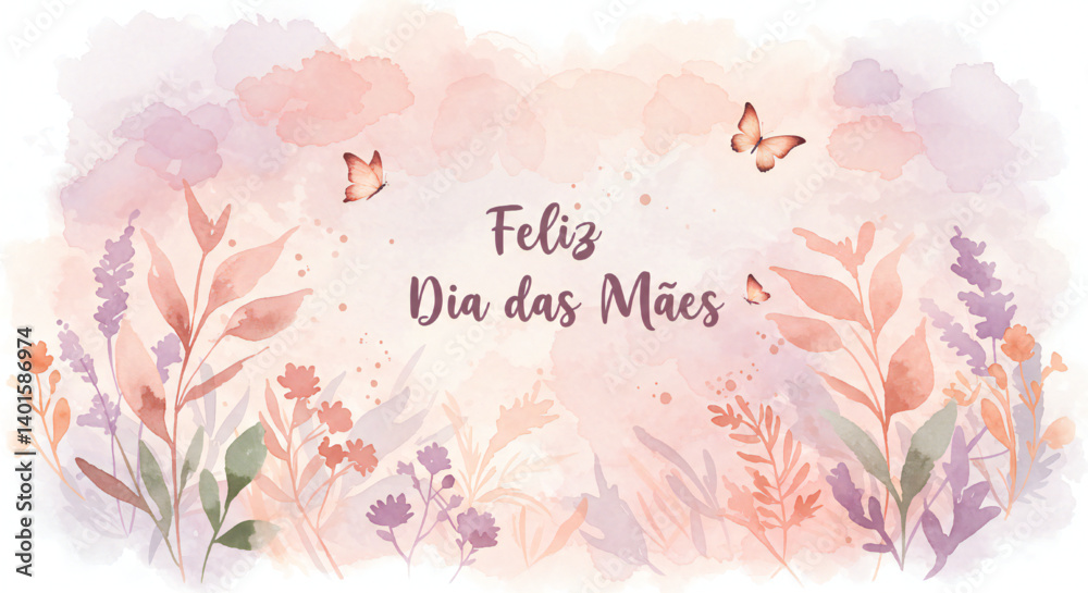 Fundo floral abstrato com flores e borboletas – Cartão de felicitações Feliz Dia das Mães