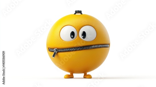 Zipper-mouthed, round, yellow emoticon character.