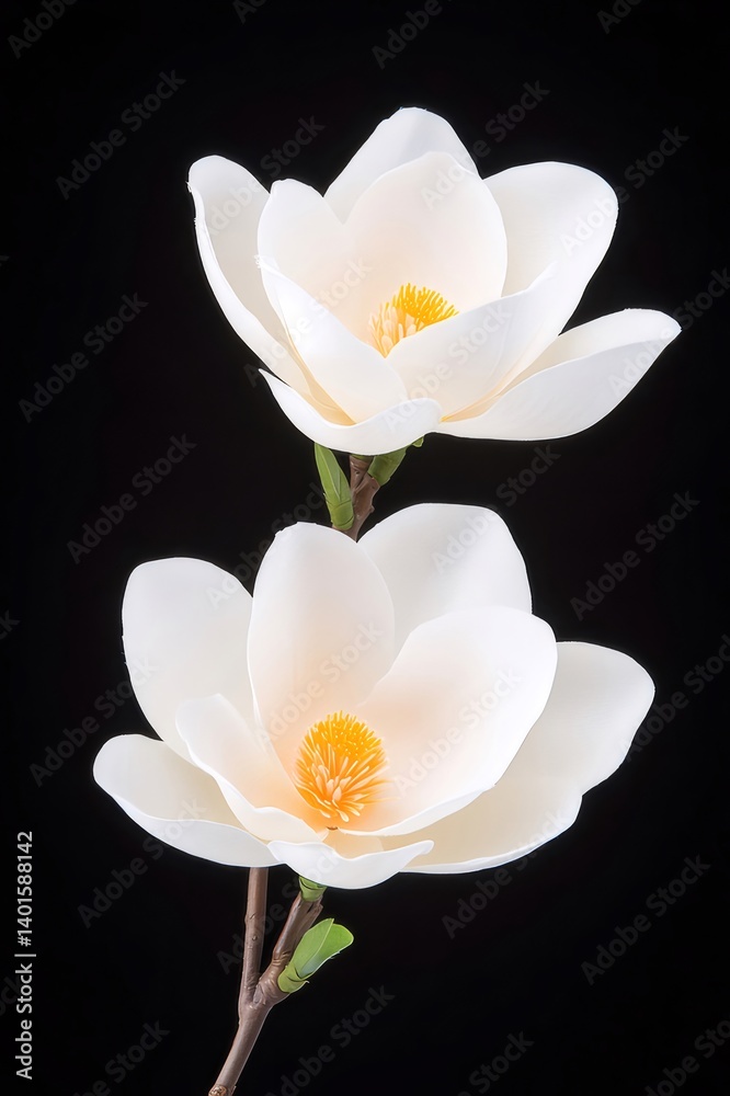黒背景に咲く白いマグノリアの花のクローズアップ 自然な光の中で鮮やかな花弁と詳細な質感 黒背景に咲く白いマグノリアの花のクローズアップ 自然な光の中で鮮やかな花弁と詳細な質感